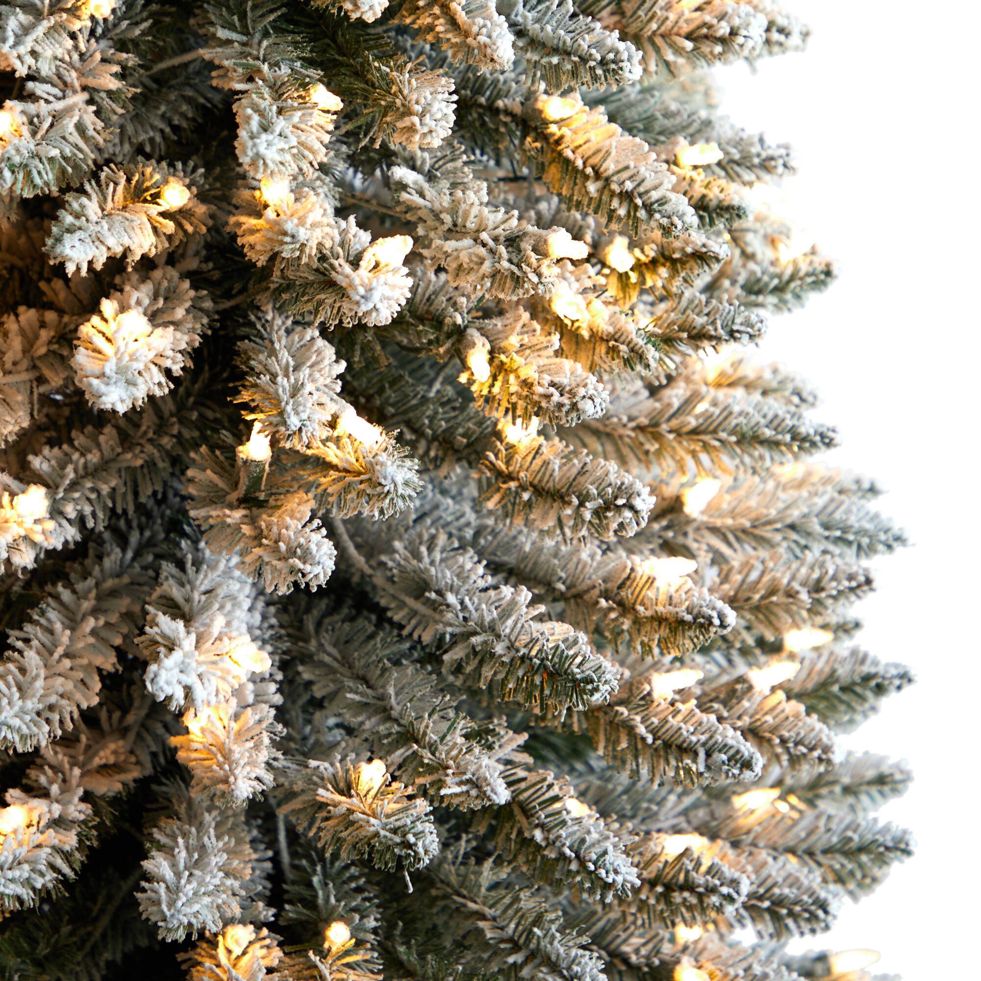 10ft. Pre-Lit Flocked Pencil Artificial Christmas Tree, Clear Lights